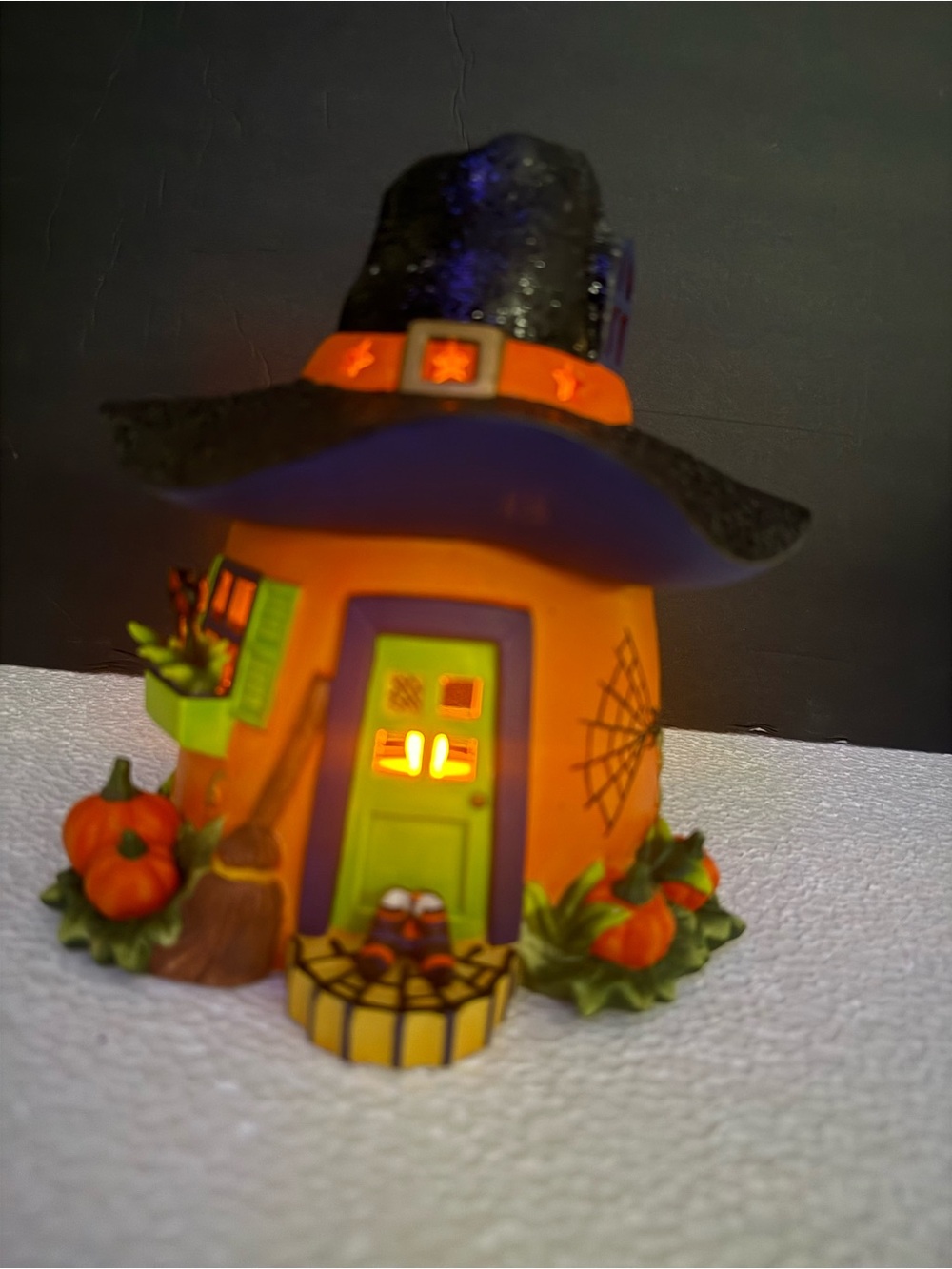 PartyLite Halloween Candle Holder Ceramic Pumpkin Witch House Retired Vintage